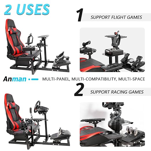Anman Adjustable Flight Sim Simulator Cockpit Seat Fits for Logitech/Thrustmaster G923,G29,G920,G PRO,T150,T248,T300,Not Included Wheel,Pedal,Throttle,Joystick