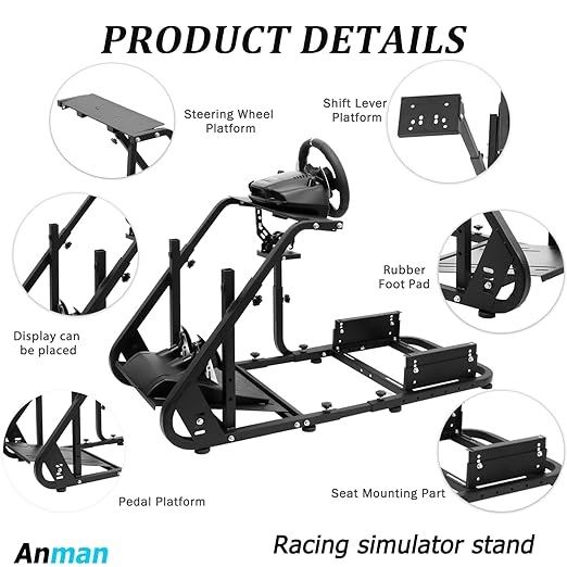 Anman Installable Monitor TV Mount Steering Wheel Stand fit for Logitech/Thrustmaster G23,G25,G27,G923,G PRO,T248X,T80,T300RS,TH8A,Fully Adjustable Large Simulator Cockpit/Not Included Electronics