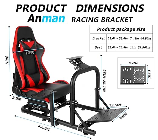 Anman Stability Racing Simulator Cockpit with Seat fit for Logitech I Thrustmaster I PXN I Fanatec g25,g27,g923,g29,T248,T300RS I Ergonomically Sim Steering Wheel Stand I Without Wheel Shifter Pedals