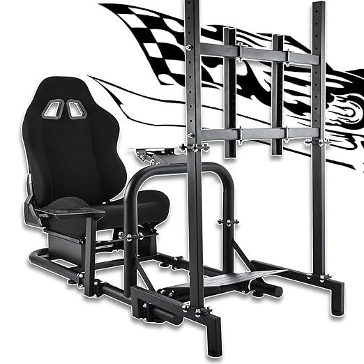 Anman G923 Adjustable Racing Gaming Simulator Cockpit Pro with Black Esports Seat Equipped with Double Shift Lever Display TV Stand Fits for Logitech/Thrustmaster T300RS TX/Fanatec/PC/PS4/Xbox