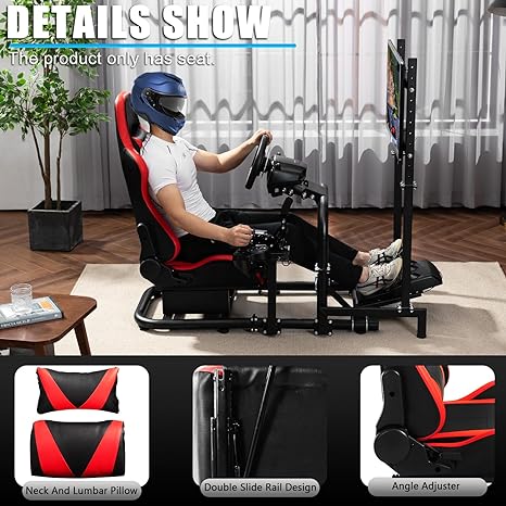 Anman PVC Racing Simulator Game seat with Neck Pillow and Lumbar Includes Standard seat Double Lock Sliding Module
