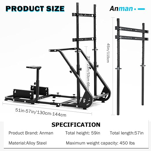 Anman Gaming Simulator Cockpit with Monitor Stand, Not included Wheel Shifter Pedal Seat