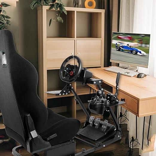 Anman Flight Sim Stand Game Simulator Cockpit with Black Seat Dual shift rod fittings -Flight series