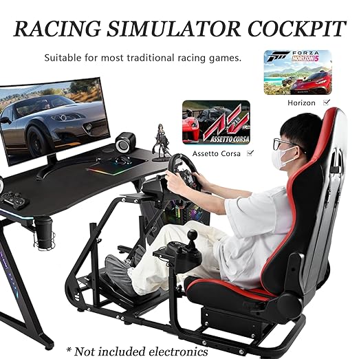 Anman G920 Racing Sim Simulator Cockpit With Red Racing Seat, Adjustable Driving Gaming Sim Frame Fits Xbox,Logitech,Thrustmaster T300,Fanatec,Wheel Shifter Pedals NOT Included