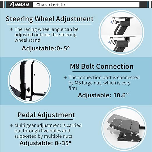 Anman Racing Simulator Cockpit fit for PC/PS4/XBOX ONE Racing Wheel Stand Video Game for Logitech G25 G27 G29 G920 Fanatec Clubsport Thrustmaster T500RS T300RS, Wheel Shifter Pedals NOT Included