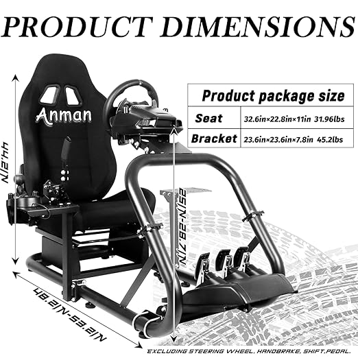 Anman Pro Adjustable Sim Racing Simulator Cockpit Black Seat with Display TV Monitor stand Fits for Logitech Thrustmaster Fanatec g27,g920,g29,g25,T300RS,TX,Wheel Pedals Not Included