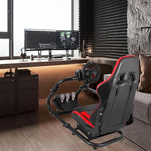 Anman Stable Racing Simulator Cockpit with Esports Red Seat, Fit for Logitech Thrustmaster FANTEC G29 G920 G923 TMX T248P T300RS V12,Professional Driving Game Stand