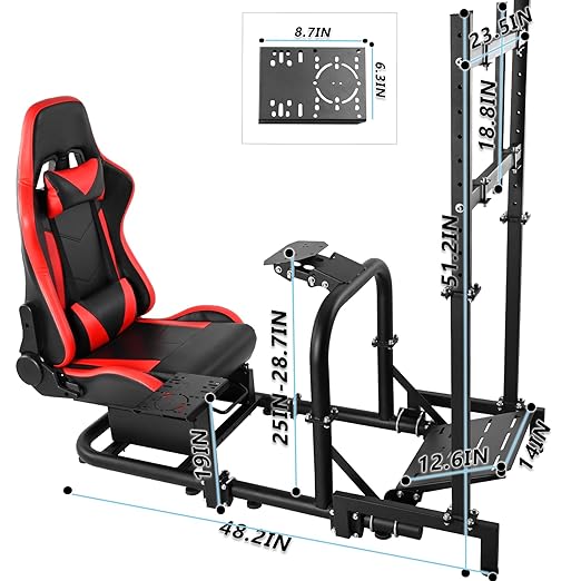 Anman Firm Racing Simulator Cockpit with Red Seat fit for LogitechIThrustmaster G25 G27 G29 G920 G923 T300RS TX,Full Motion Driving Wheel Stand Equipped with Display Stand Shifter Pedals NOT Included