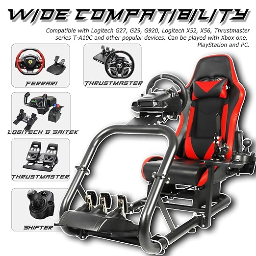 Anman Stable Racing Simulator Cockpit with Esports Red Seat, Fit for Logitech Thrustmaster FANTEC G29 G920 G923 TMX T248P T300RS V12,Professional Driving Game Stand