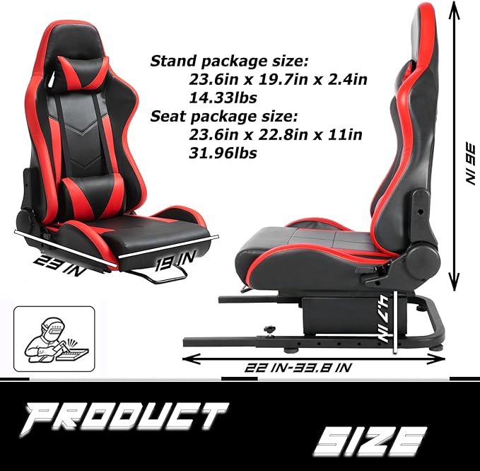 Anman Racing Simulator Cockpit Red Seat/Flight Sim Game Chair with Neck Pillow Lumbar and Matching Bottom Support Bracket,Seat Belt Drilling Support for DIY