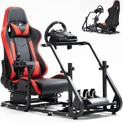 Anman G920 Racing Sim Simulator Cockpit With Red Racing Seat, Adjustable Driving Gaming Sim Frame Fits Xbox,Logitech,Thrustmaster T300,Fanatec,Wheel Shifter Pedals NOT Included