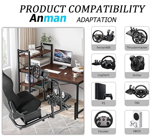 Anman Flight Racing Simulator Cockpit Upgrade Pro Fits for Most Logitech,Thrustmaster,PS5 Game Accessories Sim Steering Driving Simulator Cockpit Steering Wheel Handbrake Pedal Helmet Without