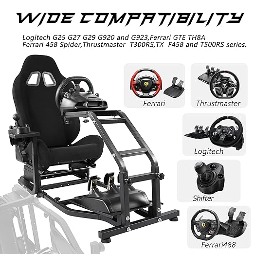 Anman Racing Gaming Simulator Cockpit & Seat Fit for Logitech G29,G27,G25,G923 Thrustmaster T500RS T300RS Racing Wheel Stand Video Game, NOT Include Wheel Shifter Pedal