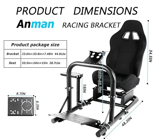 Anman Flight Racing Simulator Cockpit Upgrade Pro Fits for Most Logitech,Thrustmaster,PS5 Game Accessories Sim Steering Driving Simulator Cockpit Steering Wheel Handbrake Pedal Helmet Without