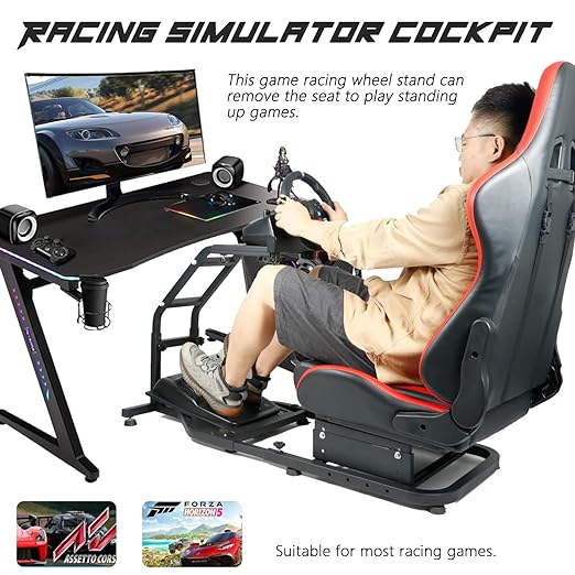 Anman Stand-up Racing Simulator Cockpit with Gaming Seat fit for LogitechIFanatecIThrustmaster G25,G29,G920,G923,G27,T150,T300RS,T3pa,Standing Sim Driving Cockpit,NOT Include Wheel Shifter Pedal