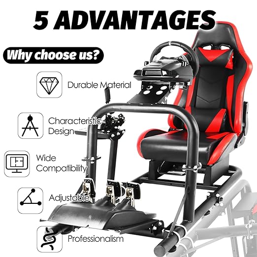 Anman Stability Racing Simulator Cockpit with Seat fit for Logitech I Thrustmaster I PXN I Fanatec g25,g27,g923,g29,T248,T300RS I Ergonomically Sim Steering Wheel Stand I Without Wheel Shifter Pedals