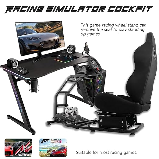 Anman Racing Gaming Simulator Cockpit & Seat Fit for Logitech G29,G27,G25,G923 Thrustmaster T500RS T300RS Racing Wheel Stand Video Game, NOT Include Wheel Shifter Pedal