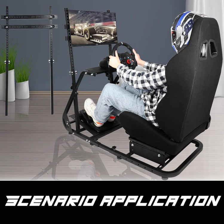 Anman G25 Pro TV VR Sim Racing Simulator Cockpit Black Seat with Visualizer Monitor Stand Fit for Logitech/Thrustmaster/Fanatec G25 G27 G29 G920 G923 T300RS TX,Excluding Electronic Devices