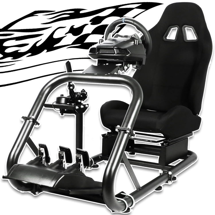 Anman G27 (Stability Series) Pro Adjustable Driving Racing Simulator Cockpit with Black Chair Fits for Logitech G29 G920 G923,Thrustmaster T300RS,Fantec T3PA TGT, Wheel & Pedals Not Included