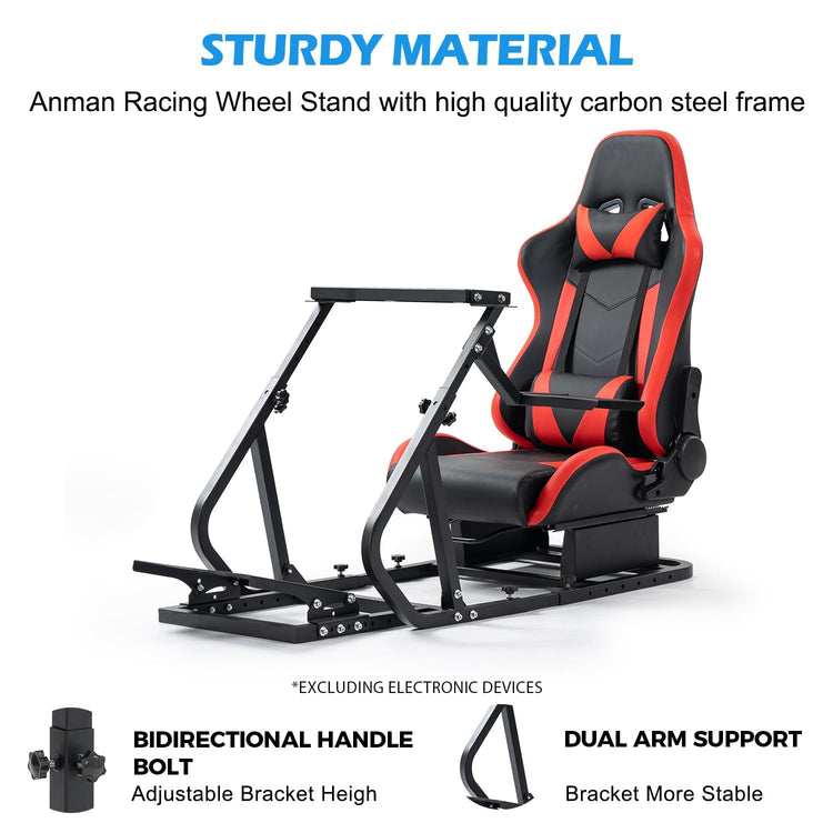 Anman Adjustable Racing Simulator Cockpit with Seat Fit for Logitech/Thrustmaster/Moza G29 G923 G920 T-GT T248 T80 T300,Steering Wheel Stand Not Include Electronics