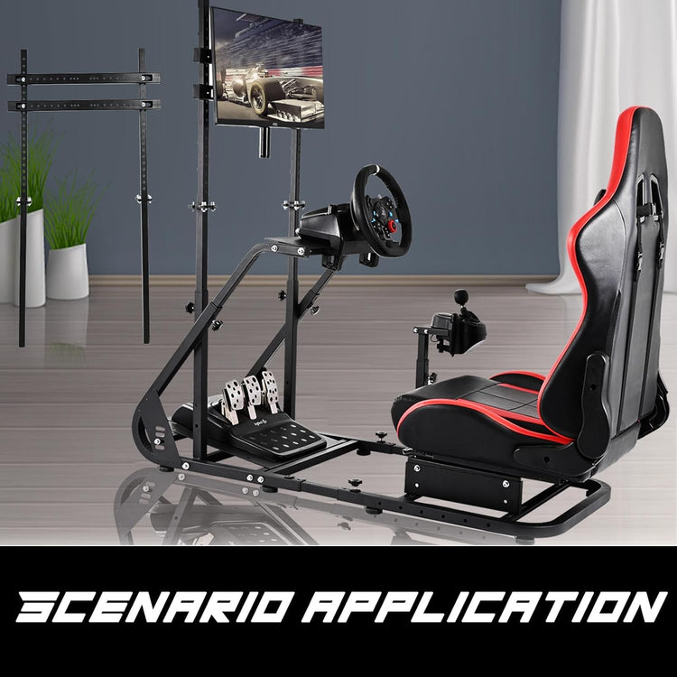 Anman G920 Game Racing Sim Simulator Cockpit with Monitor Stand Fit For Logitech/Thrustmaster/Fantec G27 G29 T300RS TX T3PA TGT,with Red seat- TV Mount, Not Included Wheel Shifter Pedal