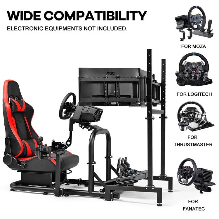 Anman Driving Simulator Cockpit with Triple Monitor Mount and Seat Fits for Logitech/Thrustmaster/Fanatec/Moza G29 G920 G923 CSL-DD T248 Racing Sim Cockpit Without Steering Wheel, Pedals and Shifter
