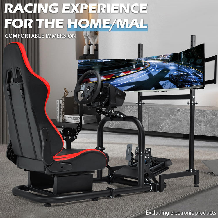 Anman Driving Simulator Cockpit with Triple Monitor Mount and Seat Fits for Logitech/Thrustmaster/Fanatec/Moza G29 G920 G923 CSL-DD T248 Racing Sim Cockpit Without Steering Wheel, Pedals and Shifter