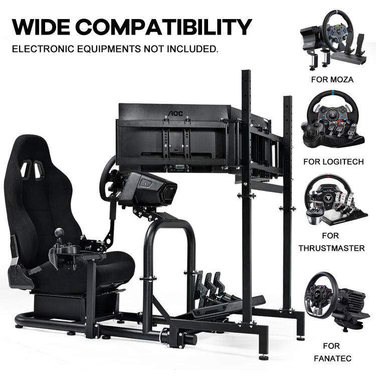 Anman Racing Sim Cockpit with Triple Monitor Mount and Seat Fits for Logitech/Thrustmaster/Fanatec/Moza G29 G920 G923 CSL-DD T248 Driving Simulator Cockpit Without Steering Wheel, Pedals and Shifter