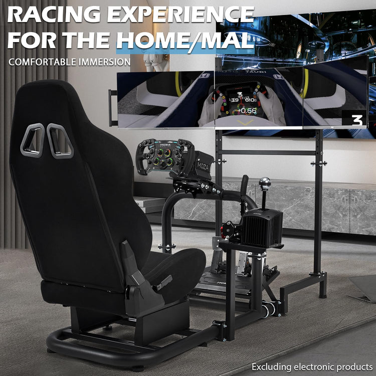 Anman Racing Sim Cockpit with Triple Monitor Mount and Seat Fits for Logitech/Thrustmaster/Fanatec/Moza G29 G920 G923 CSL-DD T248 Driving Simulator Cockpit Without Steering Wheel, Pedals and Shifter