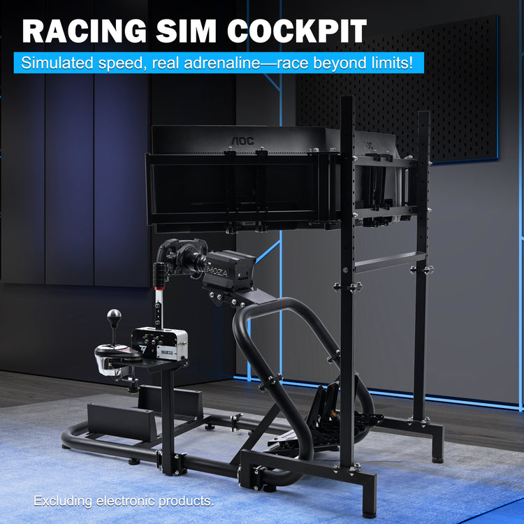 Anman Pro Adjustable Driving Racing Simulator Cockpit with Triple Monitor Stand, Fit for Logitech G29 G920 G923/Thrustmaster T300RS/Moza R3 R5, Wheel, Pedals, Seat and Monitor Not Included