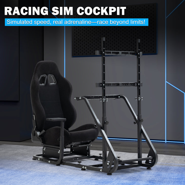 Anman Racing Simulator Cockpit With Black Racing Seat and Monitor Stand, Fit for Logitech G27 G29 G920/for PXN/for Thrustmaster T500RS T300RS, Adjustable Driving Simulator, Not Include Steering Wheel, Pedals, Handbrake, and Monitor