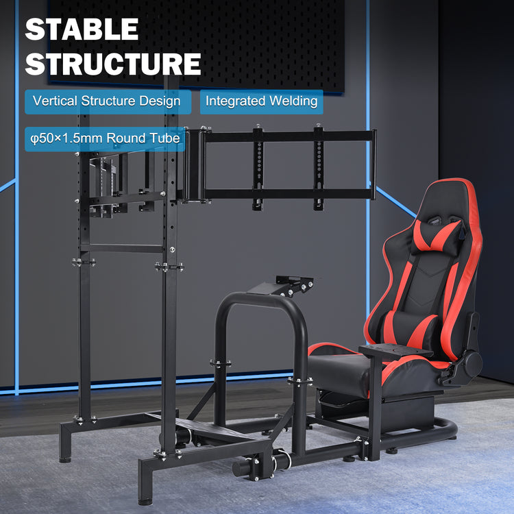 Anman Driving Simulator Cockpit with Triple Monitor Mount and Red Seat Fits for Logitech/Thrustmaster/Fanatec/Moza G29 G920 G923 CSL-DD T248 Racing Sim Cockpit Without Steering Wheel, Pedals and Shifter