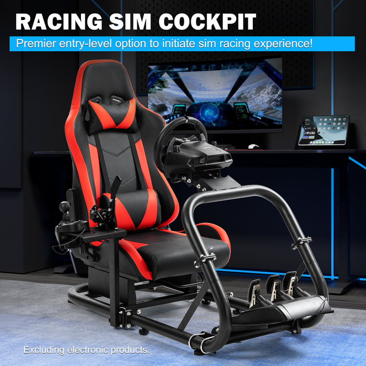 Anman Pro Adjustable Driving Racing Simulator Cockpit with Ergonomic Red Seat, Fit for Logitech G29 G920 G923/Thrustmaster T300RS/Moza R3 R5, Wheel, Pedals and Monitor Mount Not Included