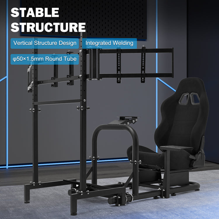 Anman Racing Sim Cockpit with Triple Monitor Mount and Seat Fits for Logitech/Thrustmaster/Fanatec/Moza G29 G920 G923 CSL-DD T248 Driving Simulator Cockpit Without Steering Wheel, Pedals and Shifter