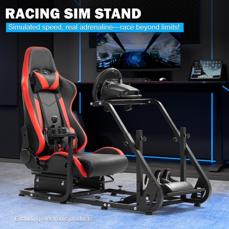 Anman Racing Simulator Cockpit With Red Ergonomic Seat, Mountable Monitor Stand, Fit for Logitech G27 G29 G920/Fanatec/Thrustmaster T500RS T300RS, Adjustable Driving Simulator, Not Include Steering Wheel, Pedals, Handbrake and Monitor