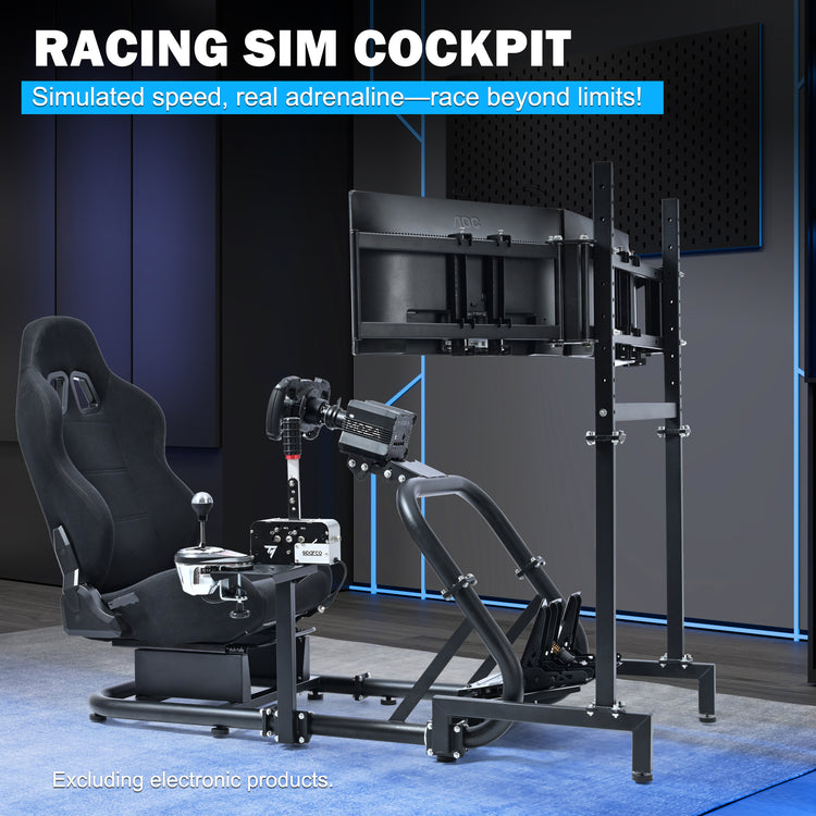 Anman Pro Adjustable Driving Racing Simulator Cockpit with Black Seat and Monitor Mount, Fit for Logitech G29 G920 G923/for Thrustmaster T300RS/for Moza R3 R5, Wheel, Pedals, and Monitor Not Included
