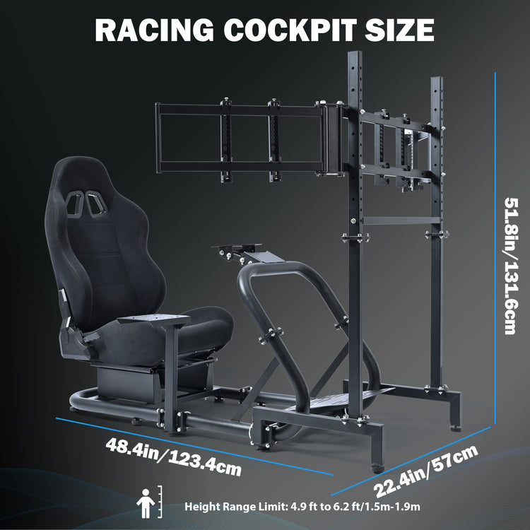 Anman Pro Adjustable Driving Racing Simulator Cockpit with Black Seat and Monitor Mount, Fit for Logitech G29 G920 G923/for Thrustmaster T300RS/for Moza R3 R5, Wheel, Pedals, and Monitor Not Included