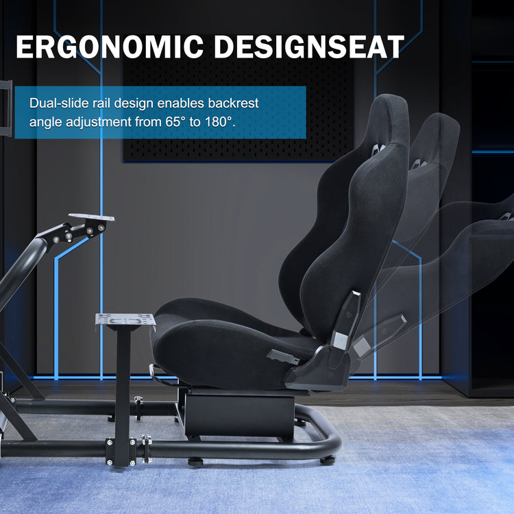 Anman Pro Adjustable Driving Racing Simulator Cockpit with Black Seat and Monitor Mount, Fit for Logitech G29 G920 G923/Thrustmaster T300RS/Moza R3 R5, Wheel, Pedals, and Monitor Not Included