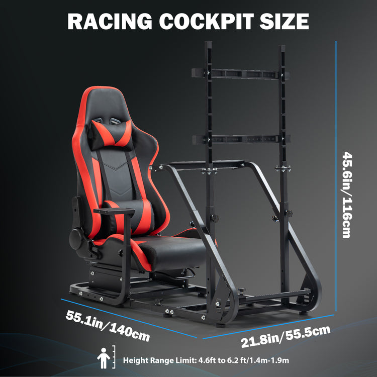 Anman Racing Simulator Cockpit With Red Ergonomic Seat and Monitor Stand, Fit for Logitech G27 G29 G920/for PXN/for Thrustmaster T500RS T300RS, Adjustable Driving Simulator, Not Include Steering Wheel, Pedals, Handbrake, and Monitor