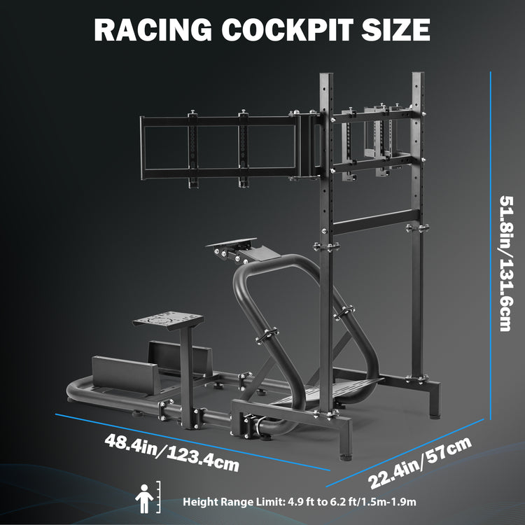 Anman Pro Adjustable Driving Racing Simulator Cockpit with Triple Monitor Stand, Fit for Logitech G29 G920 G923/Thrustmaster T300RS/Moza R3 R5, Wheel, Pedals, Seat and Monitor Not Included