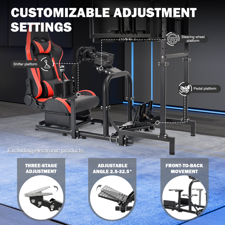Anman Driving Simulator Cockpit with Triple Monitor Mount and Red Seat Fits for Logitech/Thrustmaster/Fanatec/Moza G29 G920 G923 CSL-DD T248 Racing Sim Cockpit Without Steering Wheel, Pedals and Shifter