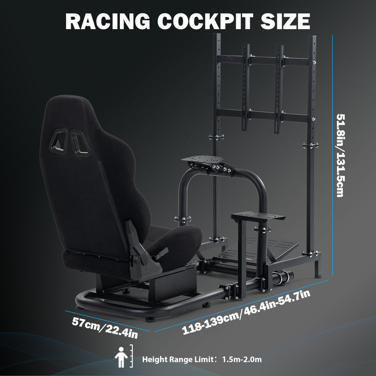 Anman G923 Adjustable Racing Gaming Simulator Cockpit Pro with Black Esports Seat Equipped with Double Shift Lever Display TV Stand Fits for Logitech/Thrustmaster T300RS TX/Fanatec/PC/PS4/Xbox. Without Steering Wheel, Pedals and Shifter