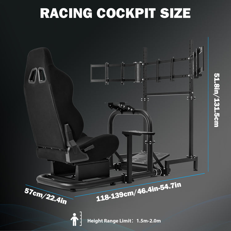 Anman Racing Sim Cockpit with Triple Monitor Mount and Seat Fits for Logitech/Thrustmaster/Fanatec/Moza G29 G920 G923 CSL-DD T248 Driving Simulator Cockpit Without Steering Wheel, Pedals and Shifter