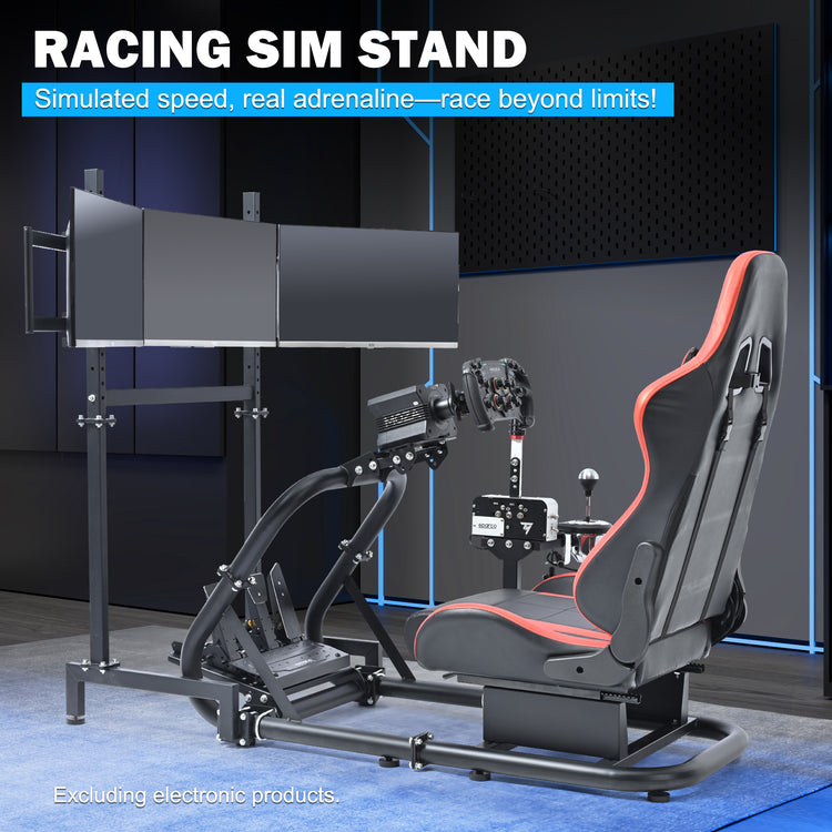 Anman Pro Adjustable Driving Racing Simulator Cockpit with Red Seat and Monitor Mount, Fit for Logitech G29 G920 G923/for Thrustmaster T300RS/for Moza R3 R5, Wheel, Pedals, and Monitor Not Included