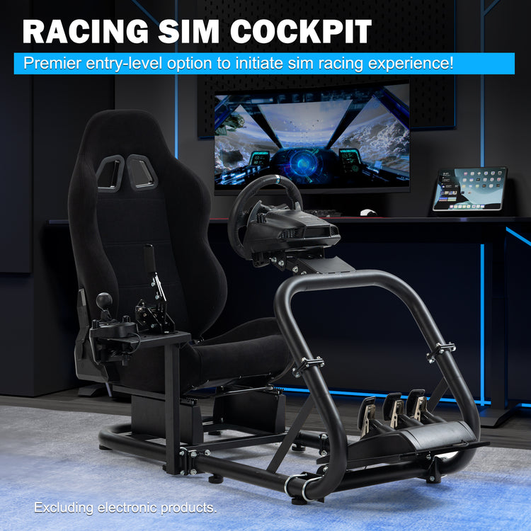 Anman Pro Adjustable Driving Racing Simulator Cockpit with Black Seat, Fit for Logitech G29 G920 G923/Thrustmaster T300RS/Moza R3 R5, Wheel, Pedals and Monitor Mount Not Included
