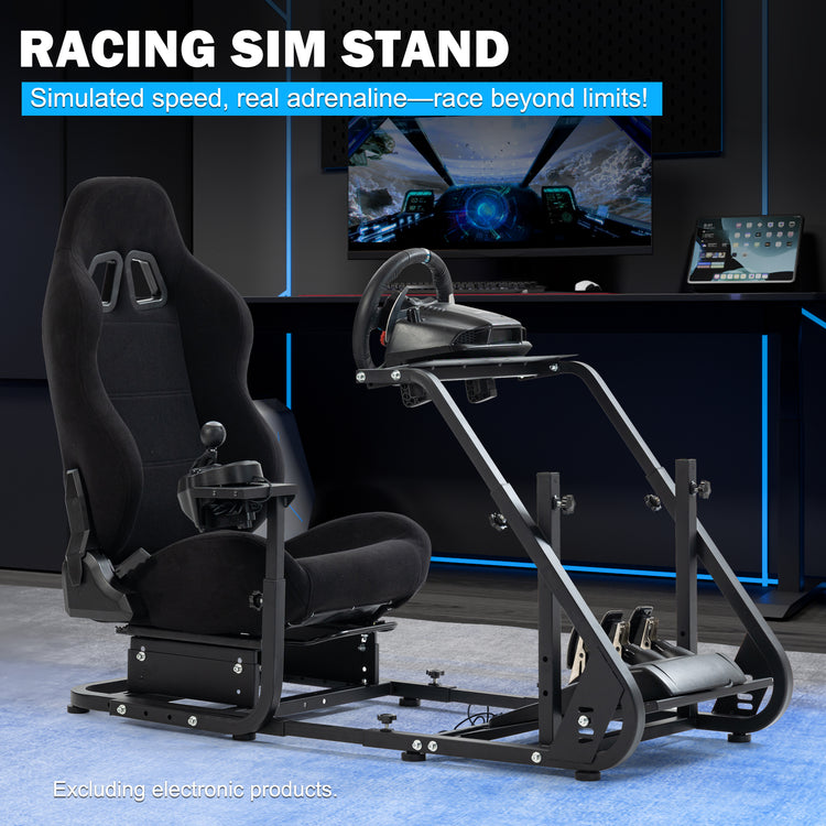 Anman Racing Simulator Cockpit With Black Racing Seat, Mountable Monitor Stand, Fit for Logitech G27 G29 G920/Fanatec/Thrustmaster T500RS T300RS, Adjustable Driving Simulator, Not Include Steering Wheel, Pedals, Handbrake and Monitor