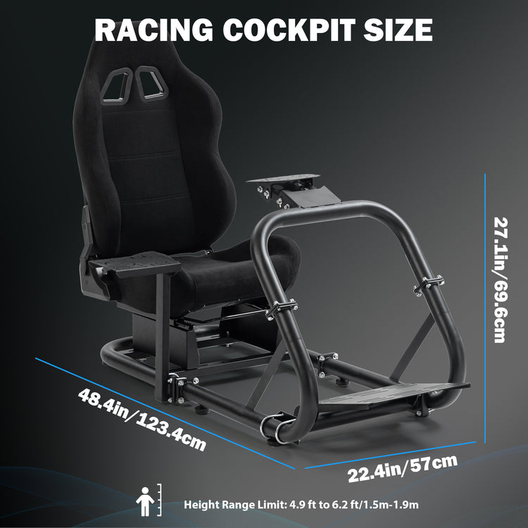 Anman Pro Adjustable Driving Racing Simulator Cockpit with Black Seat, Fit for Logitech G29 G920 G923/Thrustmaster T300RS/Moza R3 R5, Wheel, Pedals and Monitor Mount Not Included