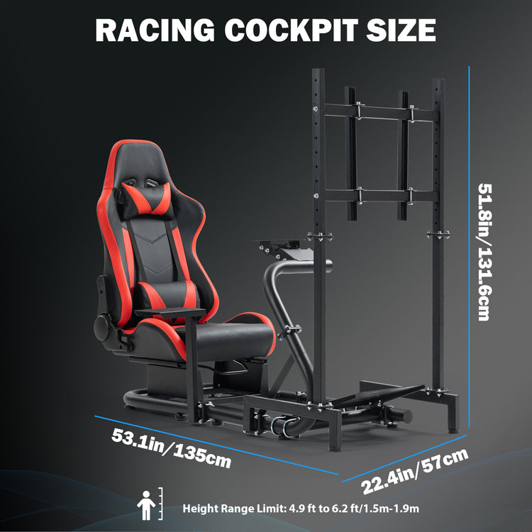 Anman G29 Racing Sim Simulator Cockpit with Red Seat Equipped with Monitor TV Stand fit for Thrustmaster T300RS,for Logitech G27 G29 G920 G923 Handbrake Wheel Shifter Pedals Monitor Not Included
