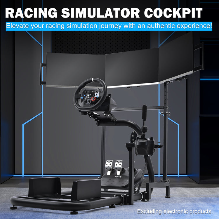 Anman Racing Simulator Cockpit with Triple Monitor Stand fits for Logitech/for Thrustmaster g25 g27 g923 T248x T-GT T300RS TX, φ50mm Round Tube Freedom Upgrade Racing Simulator Cockpit Steering Wheel Pedal Seat Not Included