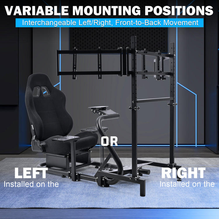 Anman Racing Simulator Cockpit with Triple Monitor Stand and Black Seat Compatible with Logitech G29 G920 G923 and Thrustmaster T300RS steering wheels. Not include steering wheel, pedals, monitors, or handbrake.